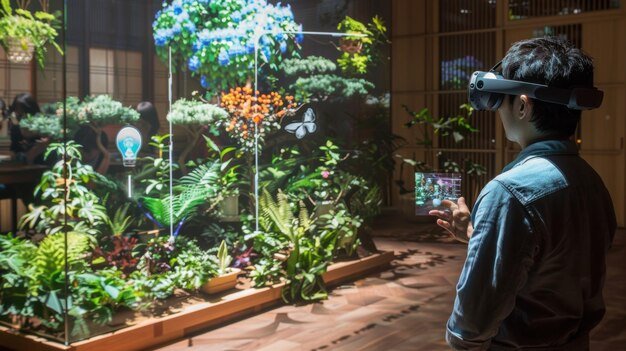 Tourists using AR at botanical garden
